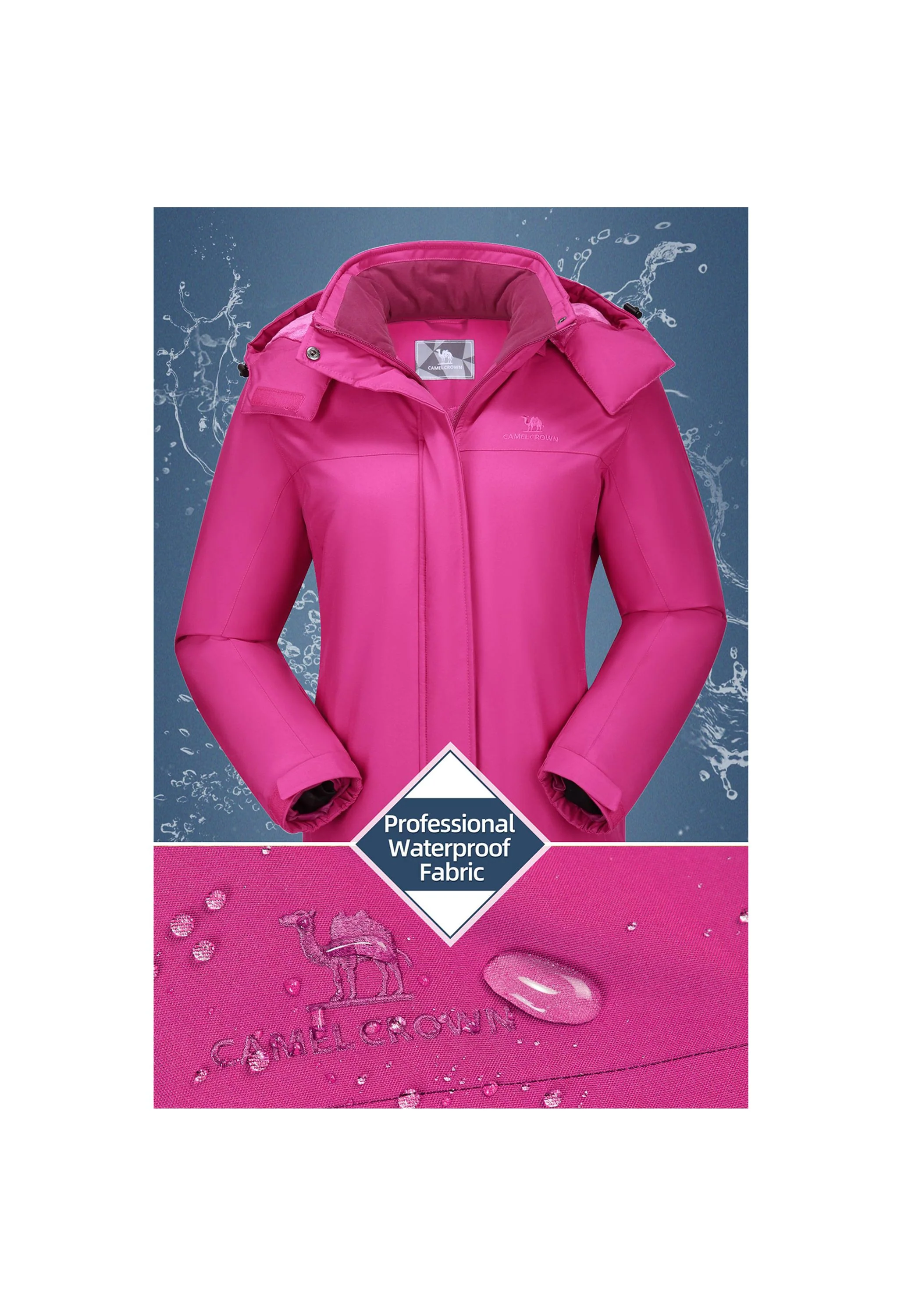 Women's Winter Pink Regular Fit Short Waterproof Windproof Ski Jacket - Image 4
