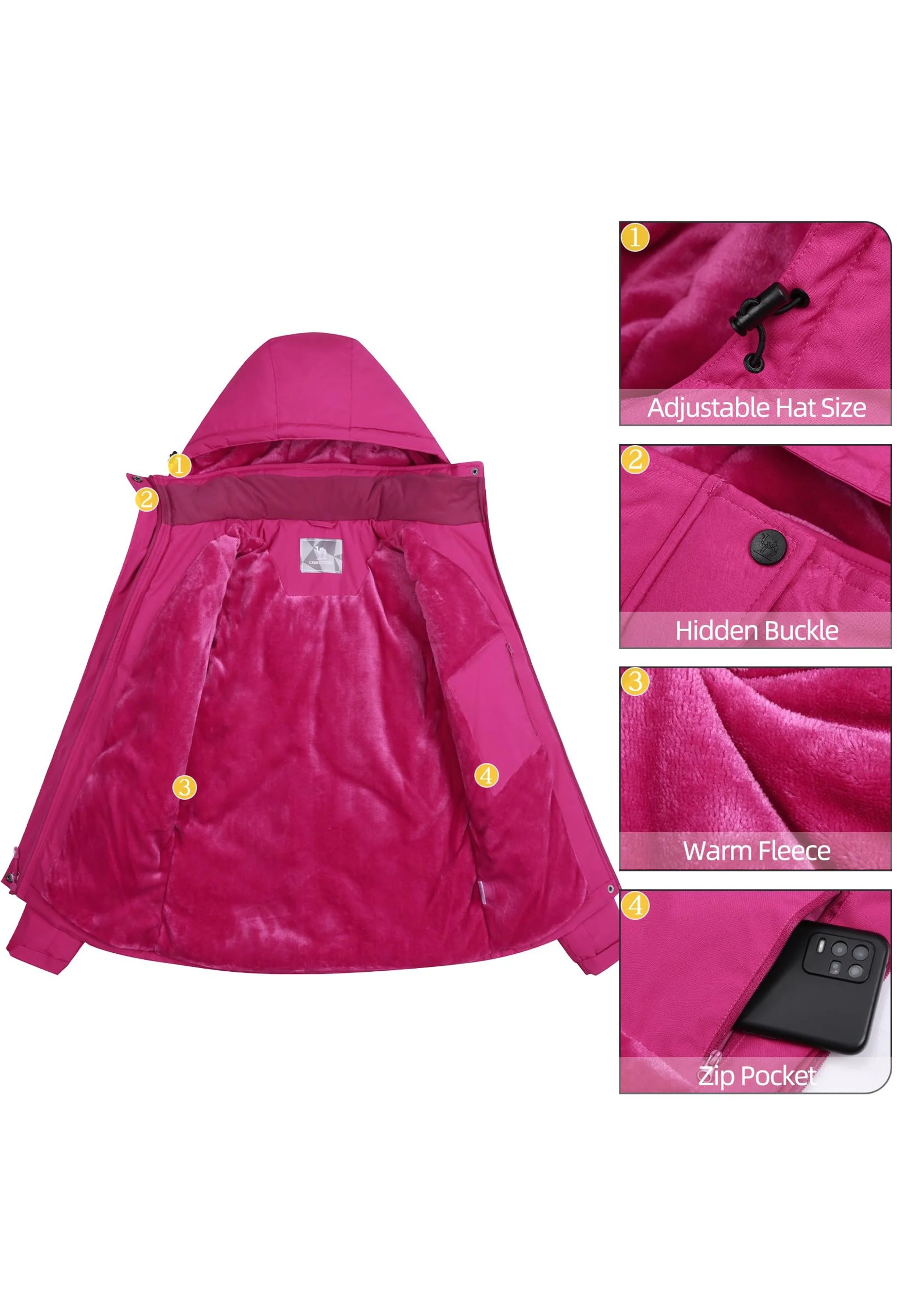 Women's Winter Pink Regular Fit Short Waterproof Windproof Ski Jacket - Image 6
