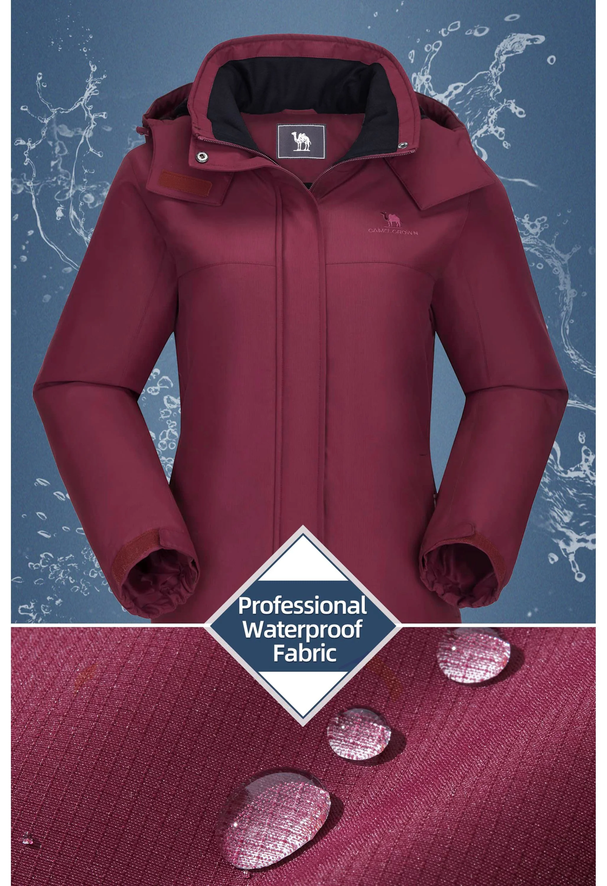 Women's Winter Red Regular Fit Short Waterproof Windproof Ski Jacket - Image 4