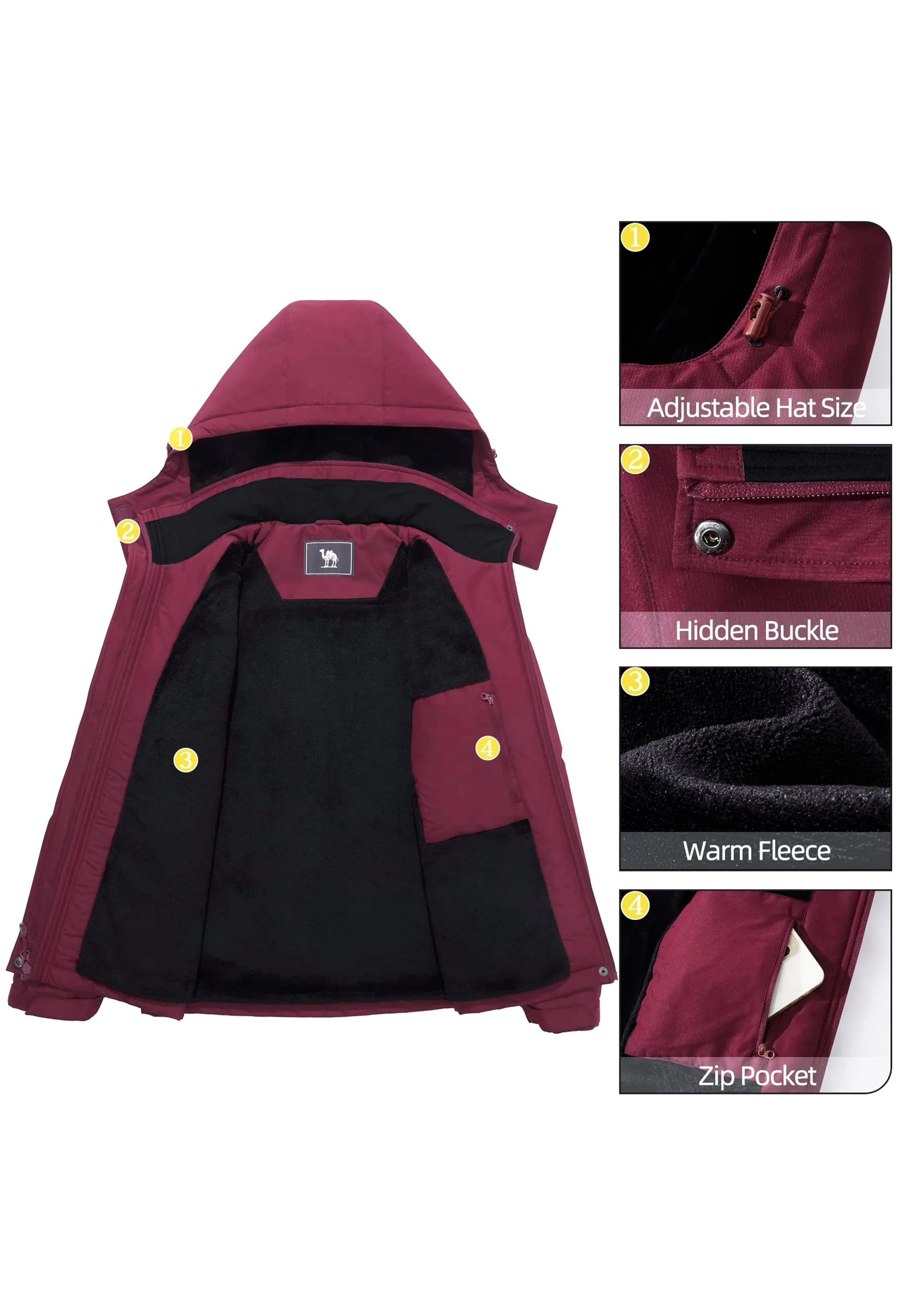 Women's Winter Red Regular Fit Short Waterproof Windproof Ski Jacket - Image 6