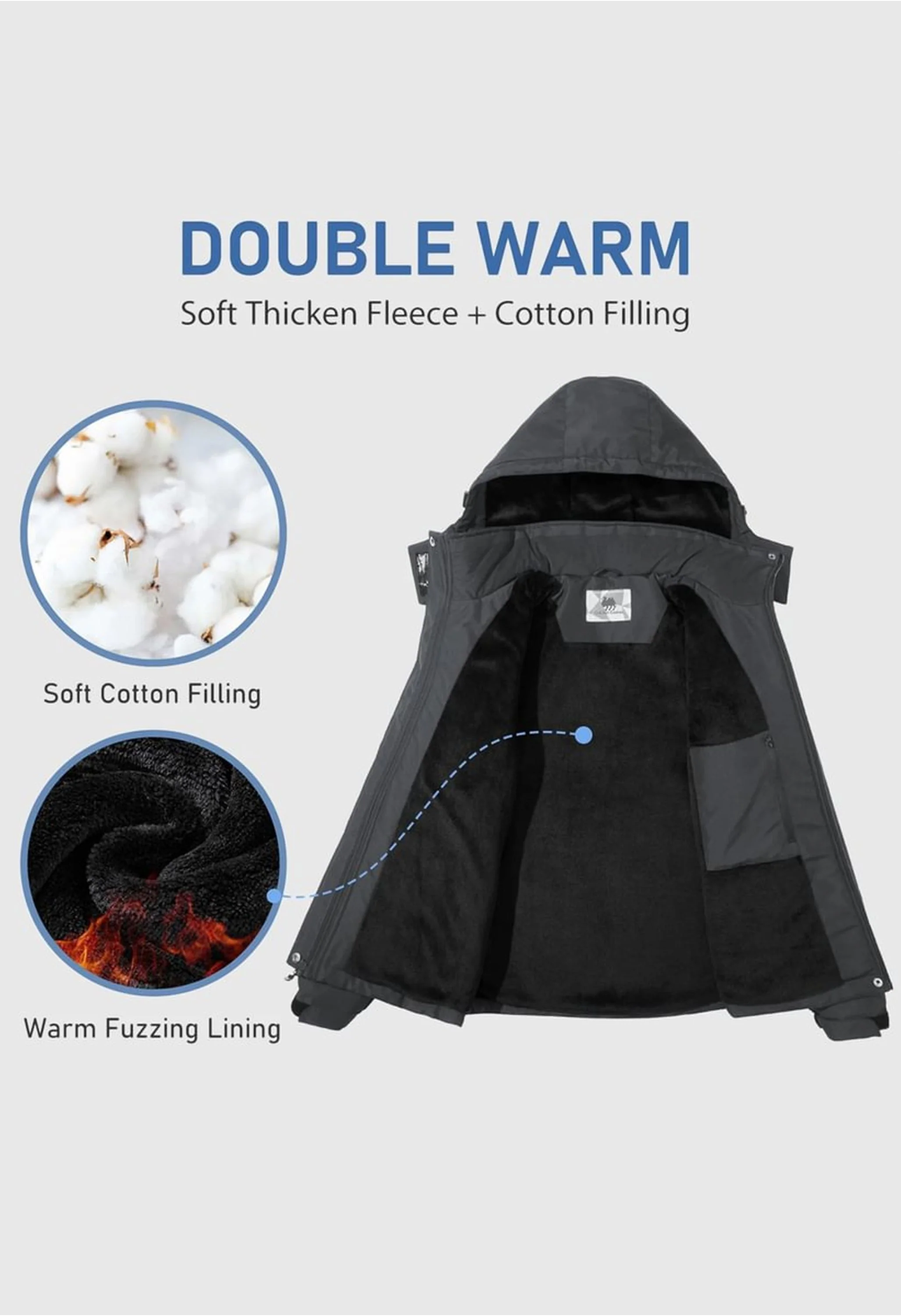 Women's Winter Gray Regular Fit Short Waterproof Windproof Ski Jacket - Image 3