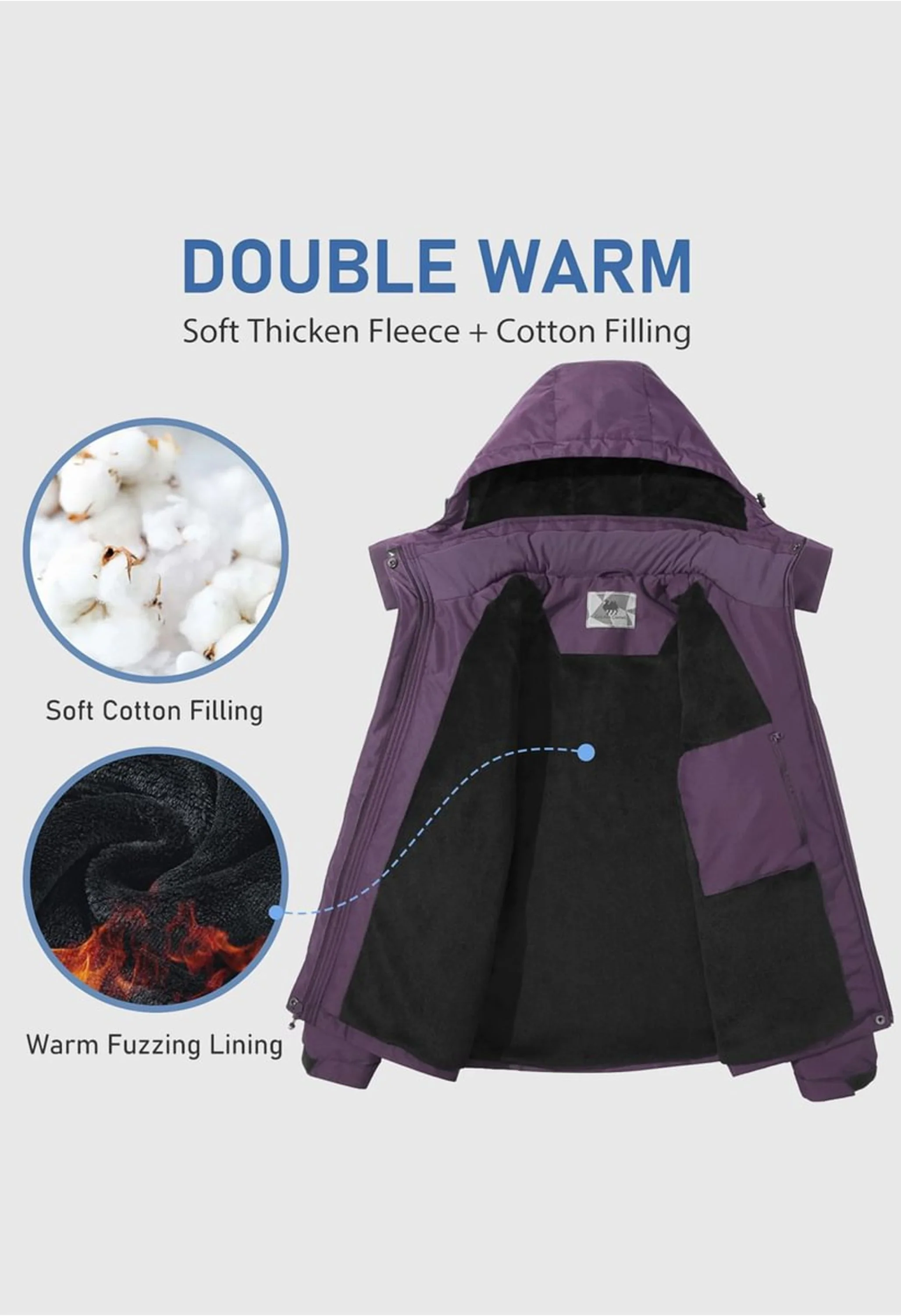 Women's Winter Purple Regular Fit Short Waterproof Windproof Ski Jacket - Image 3