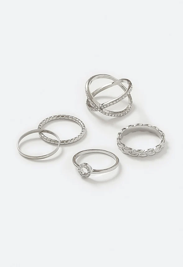 Zahra 5-Mixed Rings With Glass Stones & Crossover Detail - Image 3