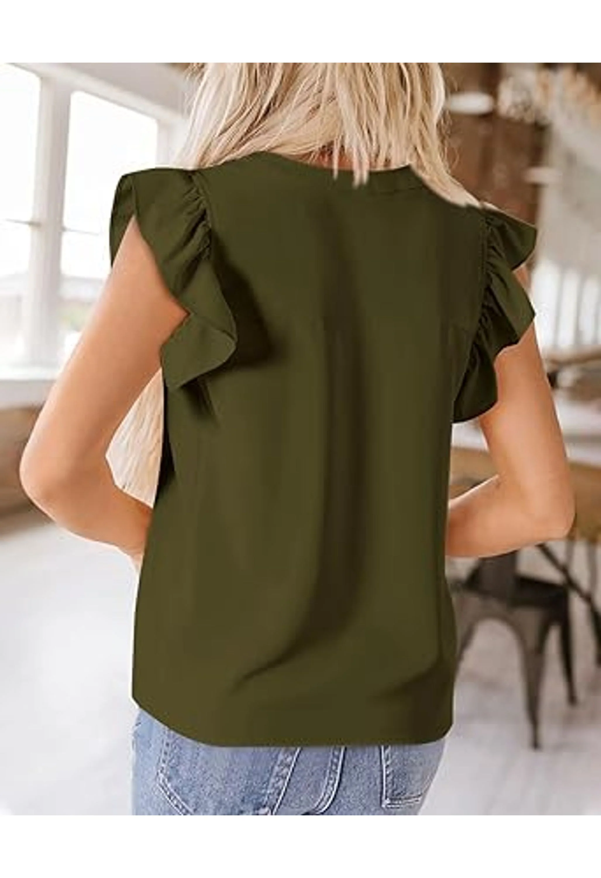 Women's V-Neck Ruffle Sleeve Summer Tops - Image 3