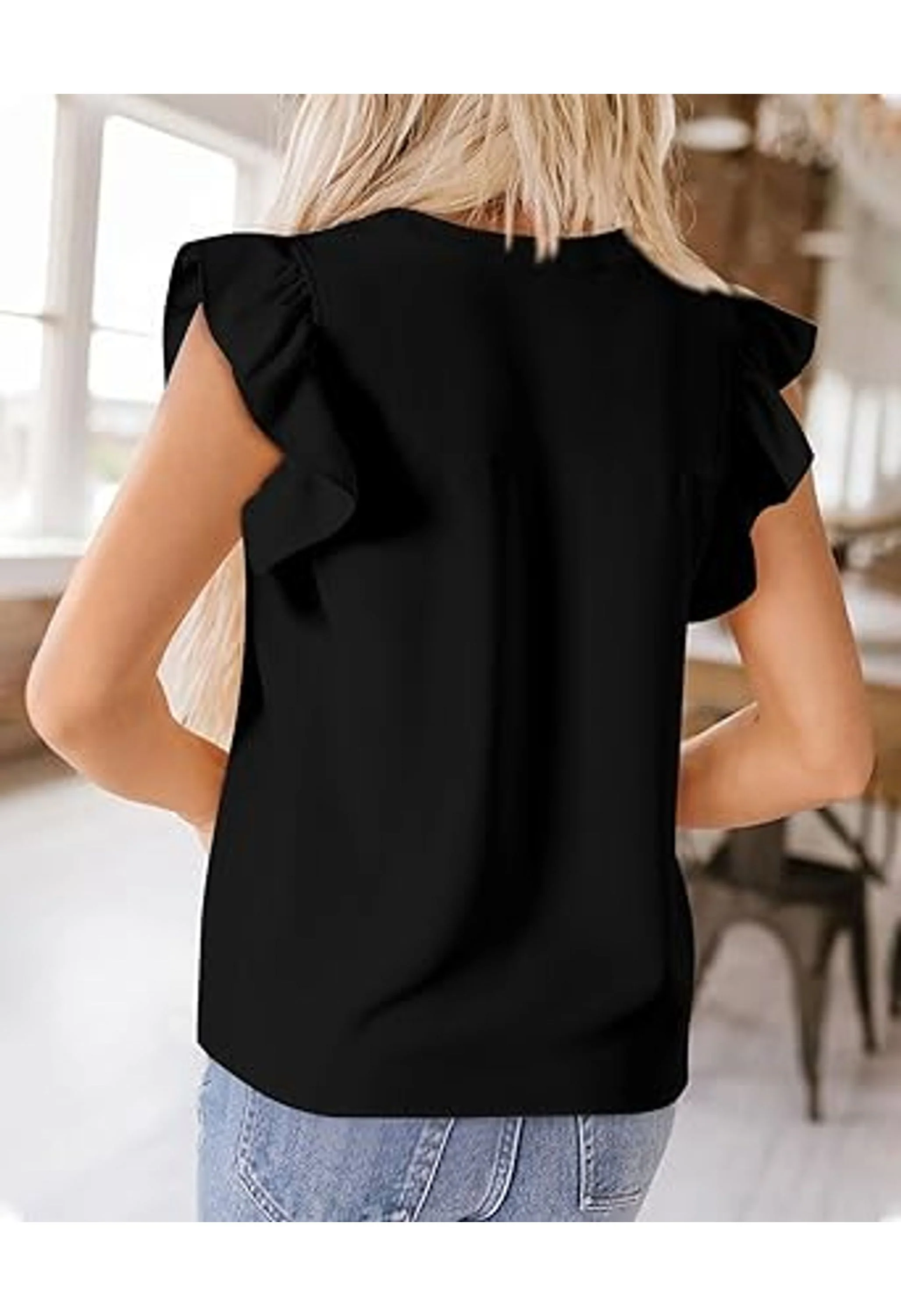 Women's V-Neck Ruffle Sleeve Summer Tops - Image 3
