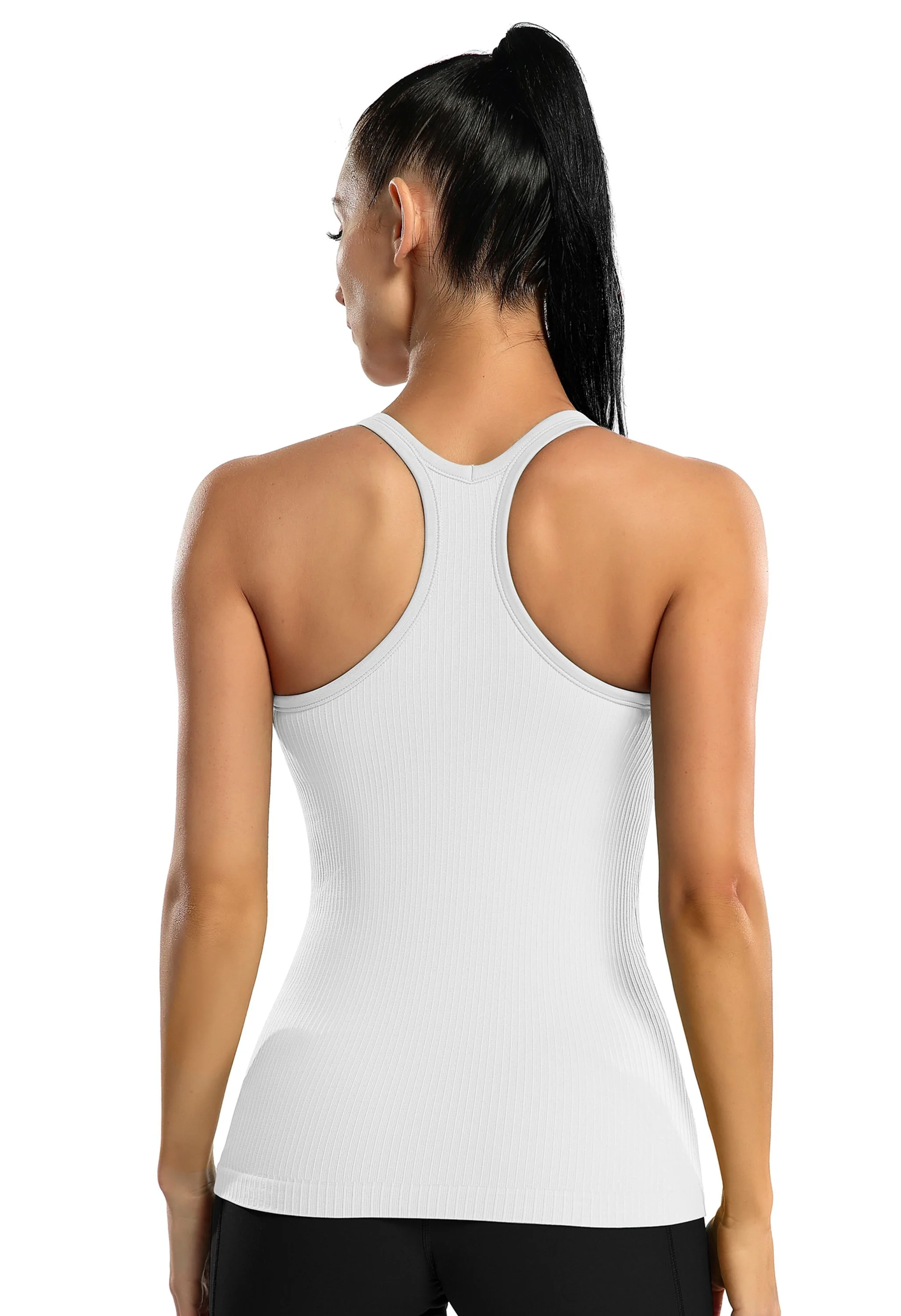 Attraco Women's Ribbed Racerback Built-in Bra Seamless Workout Tank Top - Image 3