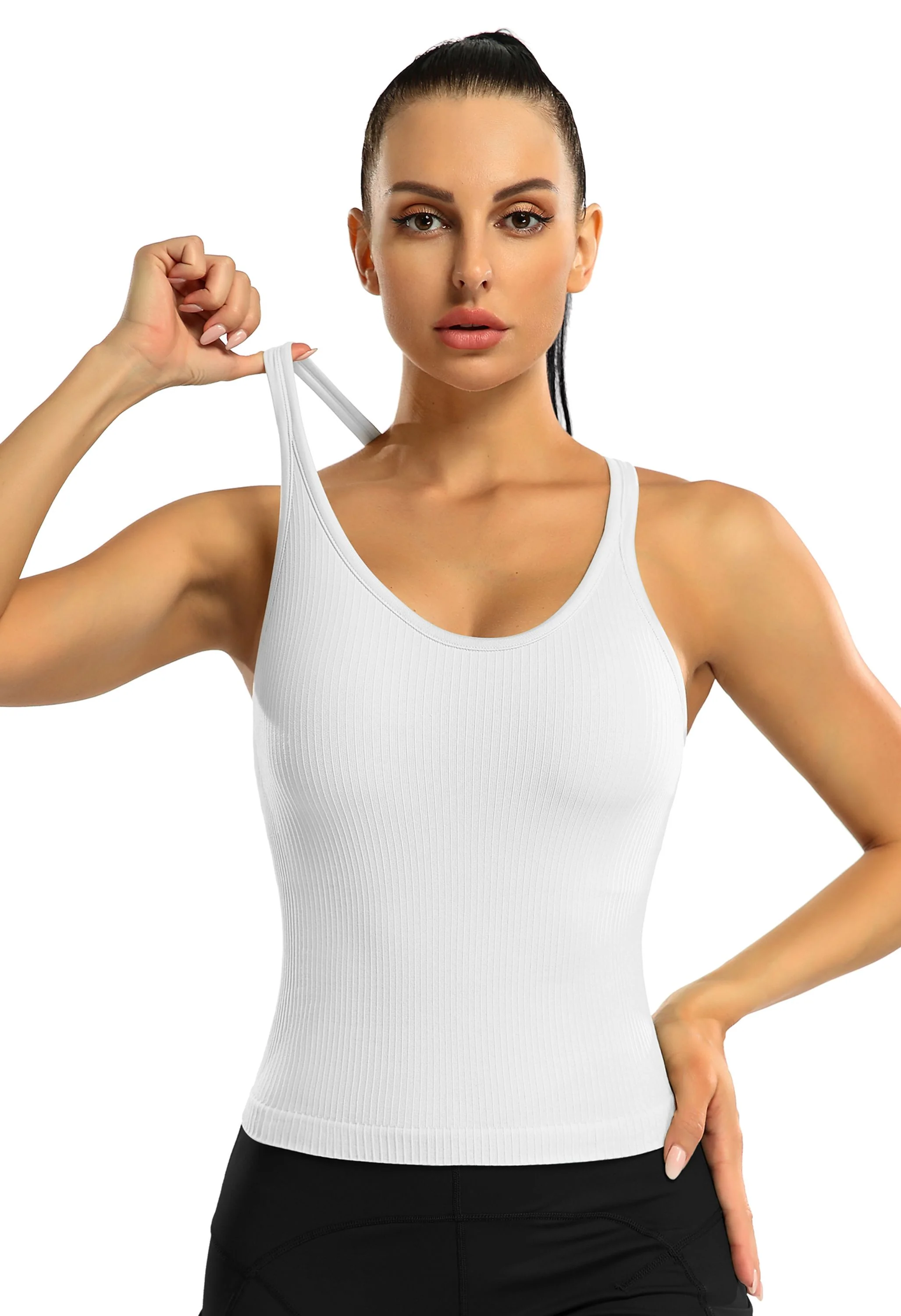 Attraco Women's Ribbed Racerback Cropped Built-in Bra Workout Tank Top - Image 5