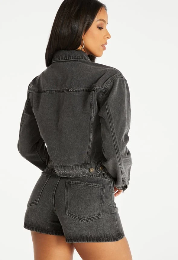Zip Cropped Denim Jacket - Image 2