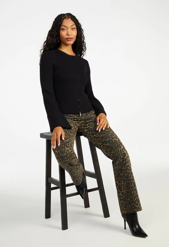 Zip Front Bell Sleeve Cardigan - Image 2