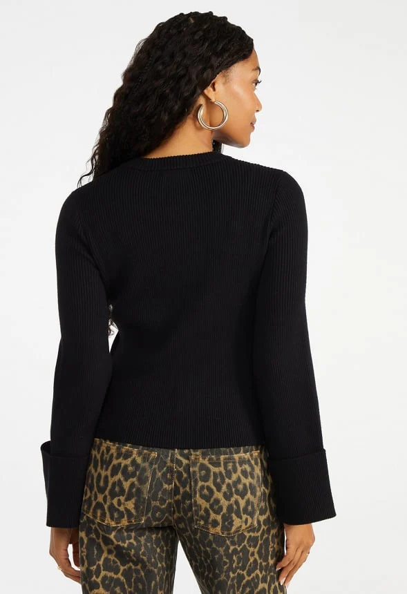 Zip Front Bell Sleeve Cardigan - Image 3