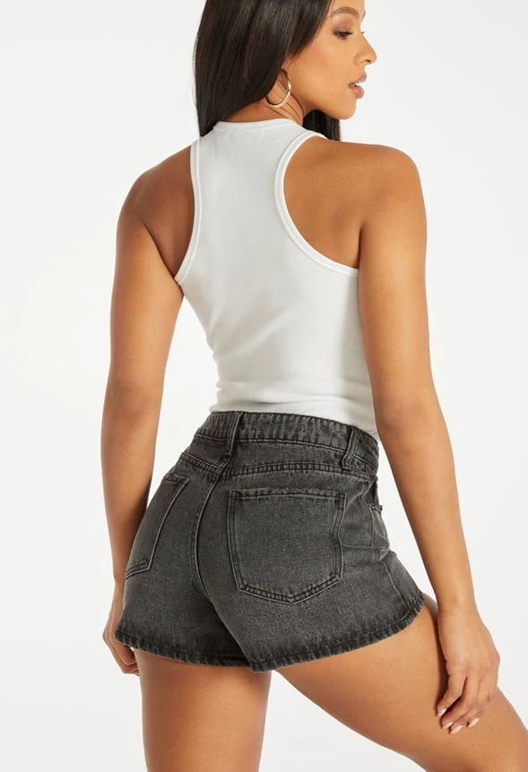 Zip Front Denim Shorts - Image 2