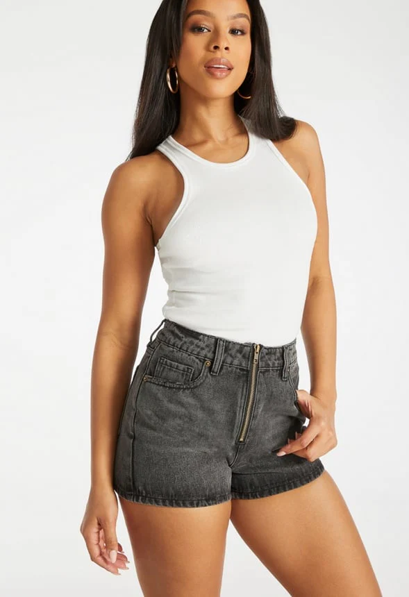 Zip Front Denim Shorts - Image 3