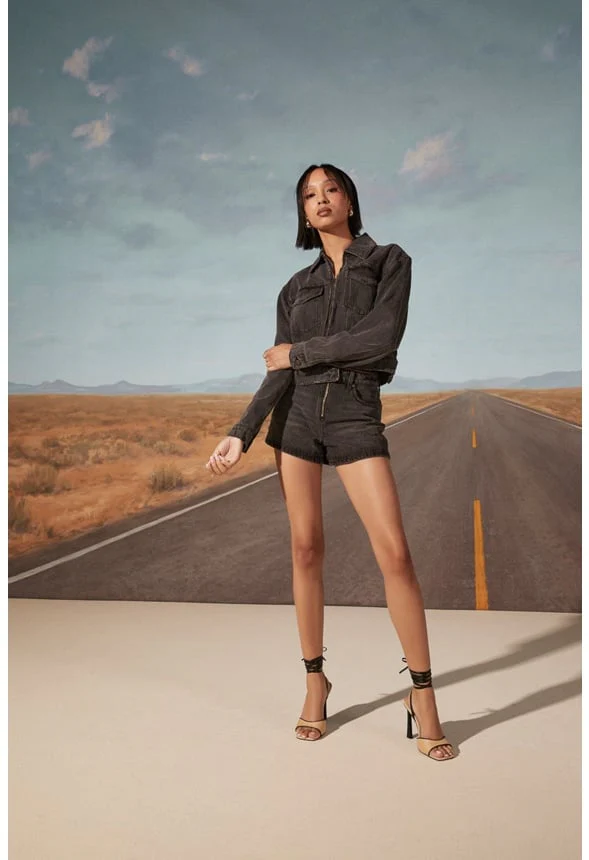 Zip Front Denim Shorts - Image 6