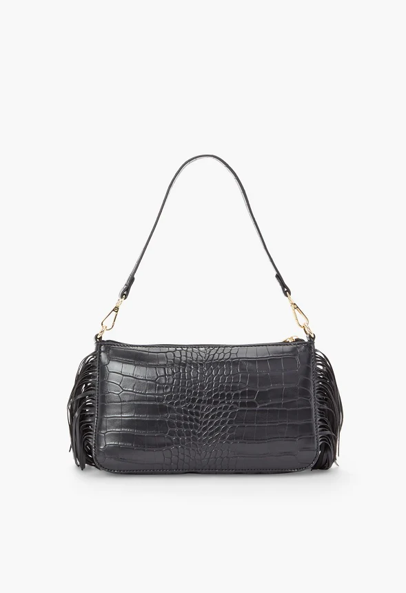 Zippered Shoulder Bag With Fringe - Image 2