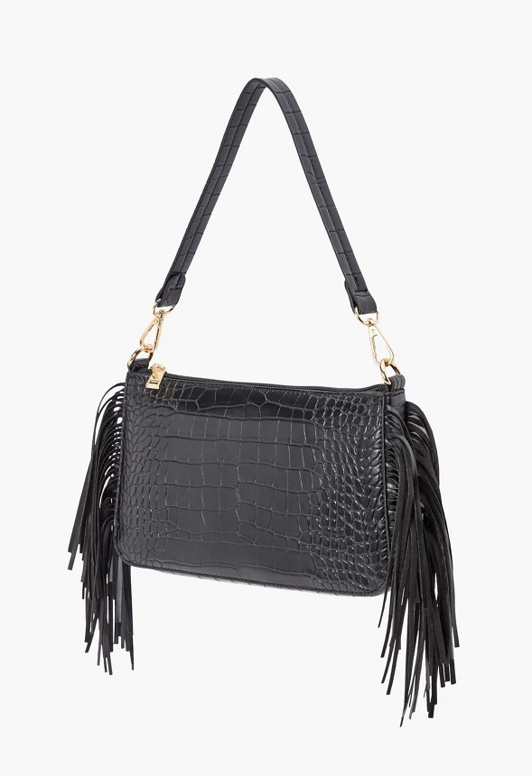 Zippered Shoulder Bag With Fringe - Image 4