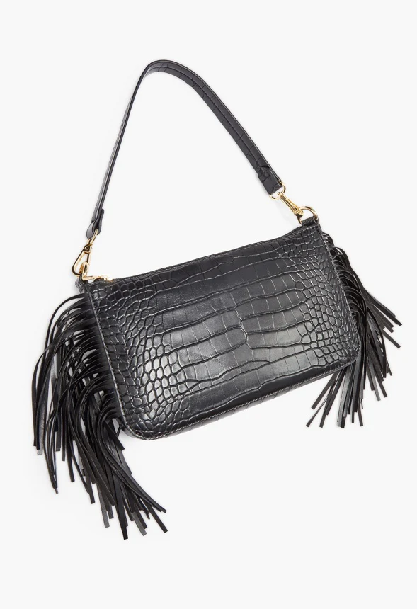 Zippered Shoulder Bag With Fringe - Image 6