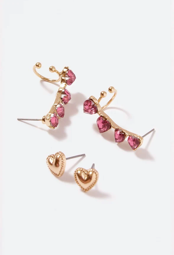Zoie 2 Pair Pack Glass Heart Earparty